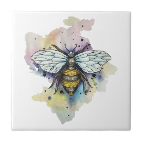 Cute Bee And Rainbow Wash Ceramic Tile