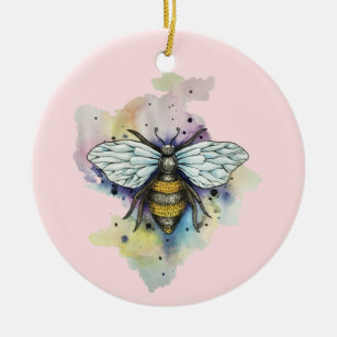 Cute Bee And Rainbow Wash Christmas Ornament
