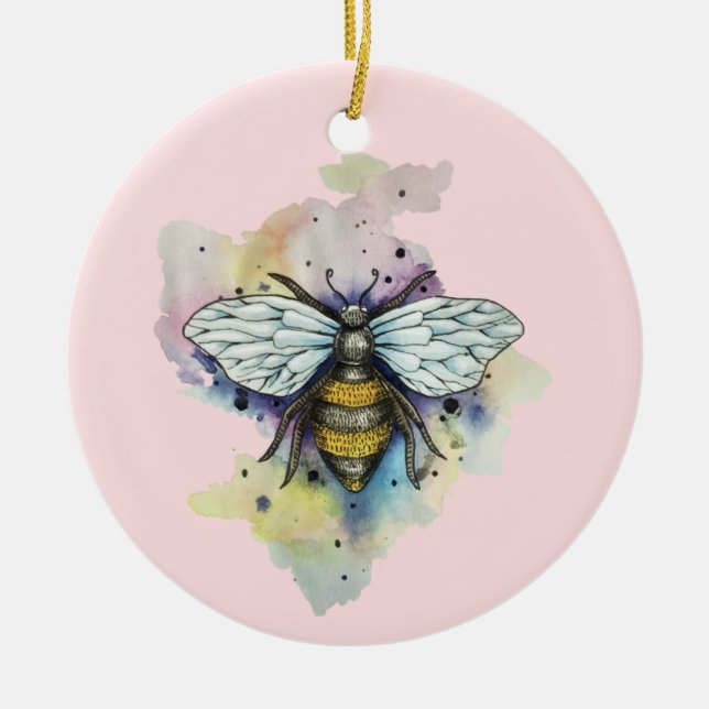 Cute Bee And Rainbow Wash Christmas Ornament (Front)