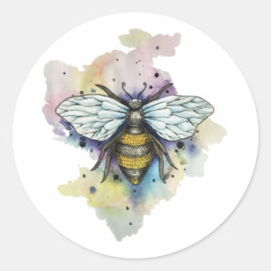 Cute Bee And Rainbow Wash Classic Round Sticker