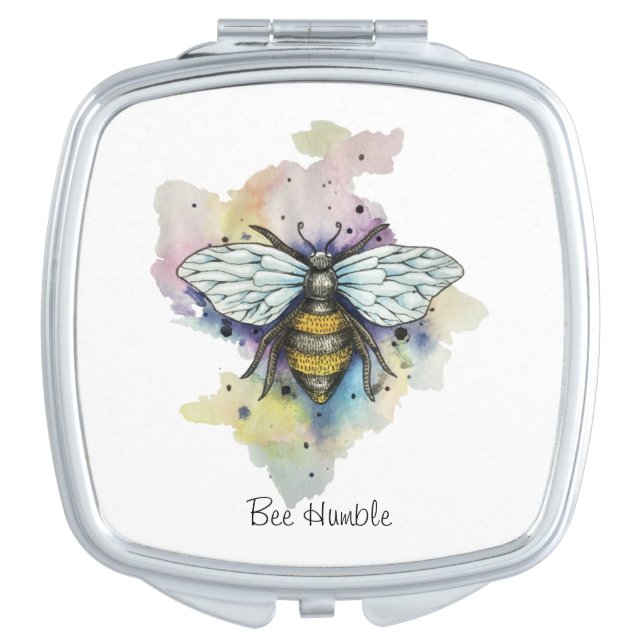 Cute Bee And Rainbow Wash Compact Mirror (Front)