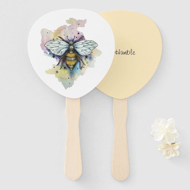 Cute Bee And Rainbow Wash Hand Fan (Front and Back)