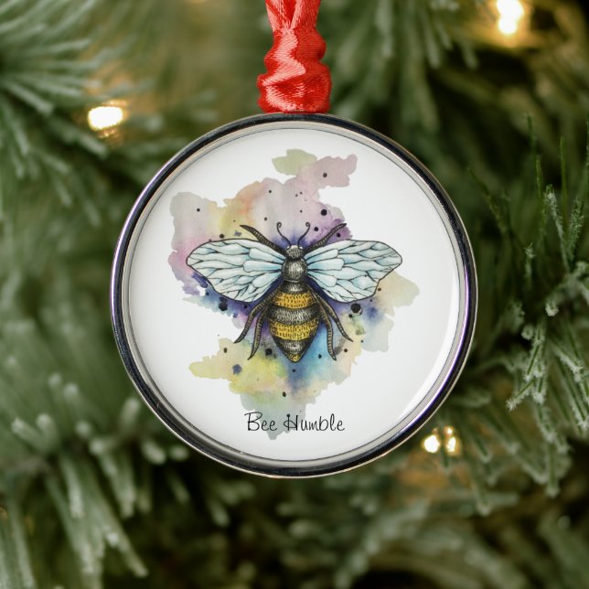Cute Bee And Rainbow Wash Metal Ornament (Tree)