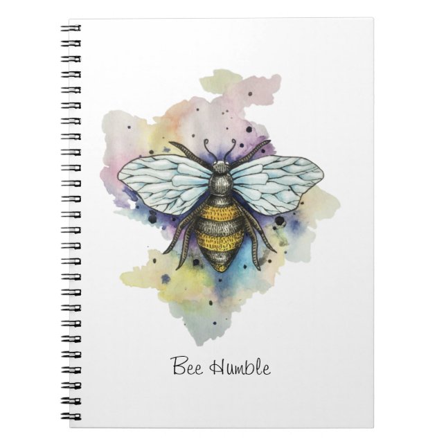 Cute Bee And Rainbow Wash Notebook (Front)