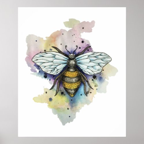 Cute Bee And Rainbow Wash Poster