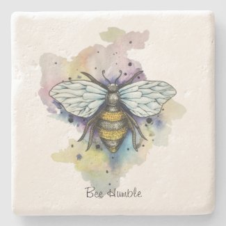 Cute Bee And Rainbow Wash Stone Coaster