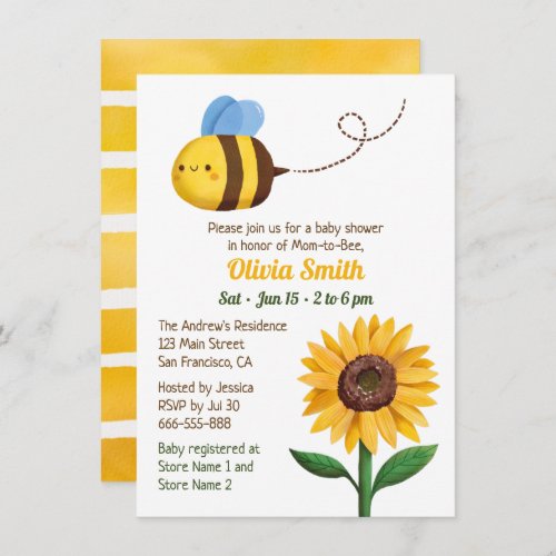 Cute Bee And Sunflower Baby Shower Invitations