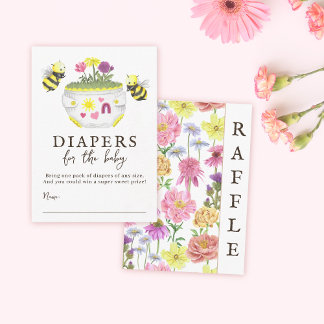 Cute Bee and Wildflower Baby Shower Diaper Raffle Enclosure Card