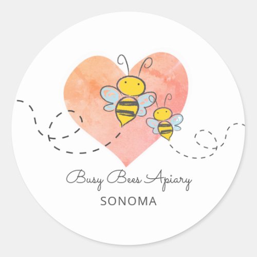 Cute Bee Apiary Beekeeper Logo Classic Round Sticker