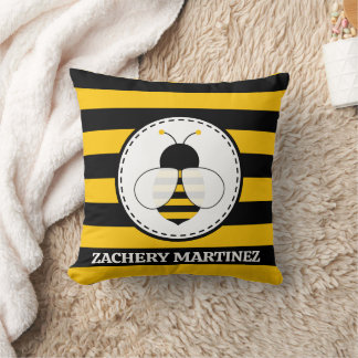 Cute Bee Baby Birth Stats Throw Pillow