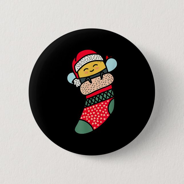 Cute Bee Baby Bumblebee In Christmas Sock Xmas Paj Button (Front)