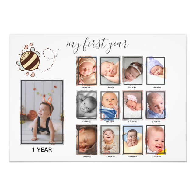 Cute Bee Baby My First Year Photo Kids'Wall Decor  Print (Front)