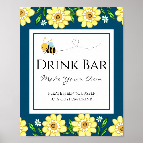 Cute Bee Baby Shower Custom Drink Bar Party Sign