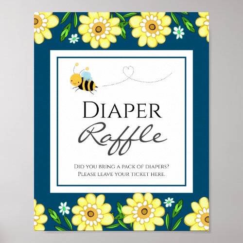 Cute Bee Baby Shower Diaper Raffle Party Sign