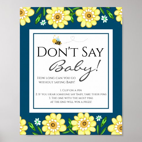 Cute Bee Baby Shower Dont Say Baby Party Sign
