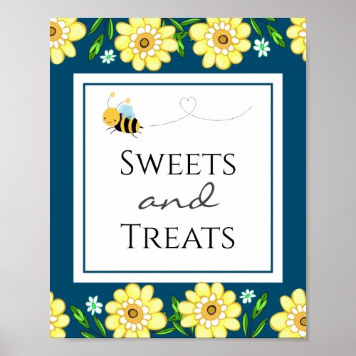 Cute Bee Baby Shower Sweets and Treats Party Sign