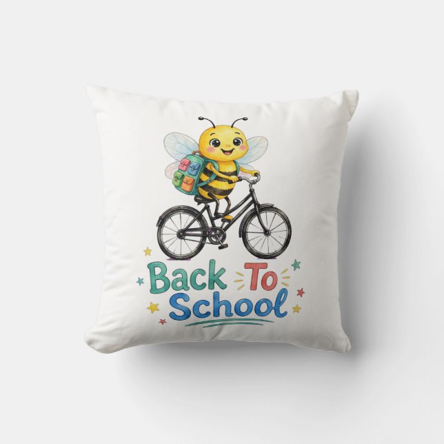 Cute Bee Back To Schoo Throw Pillow (Front)
