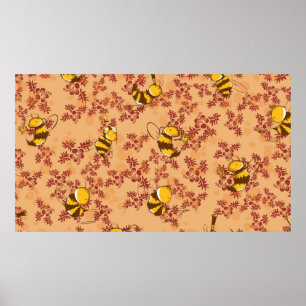 Cute bee background pattern poster