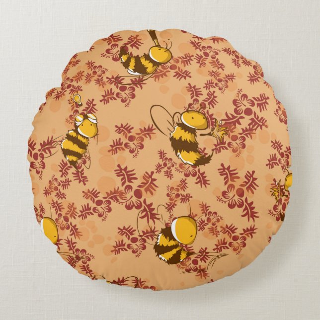 Cute bee background pattern round pillow (Front)