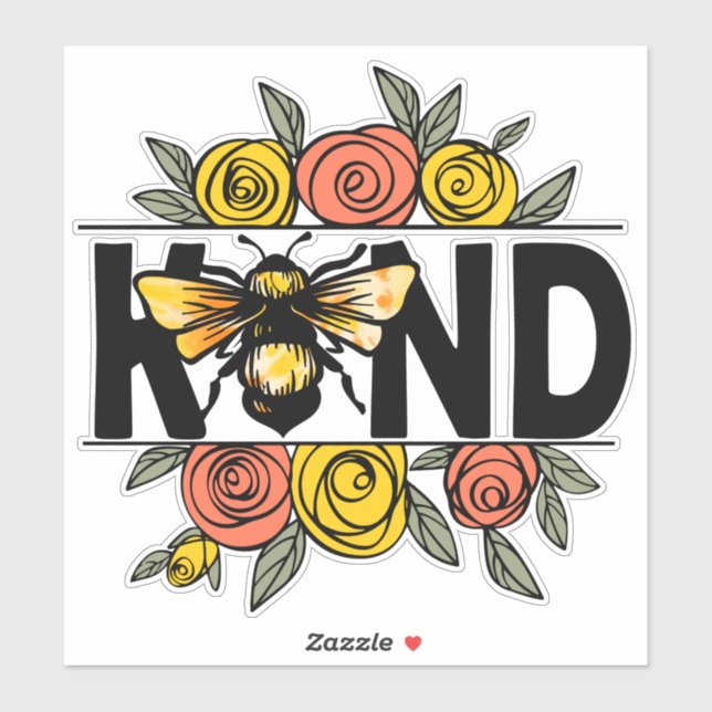 Cute Bee Be Kind Orange Yellow Flowers Sticker (Sheet)