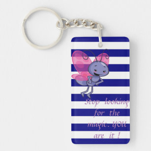 Cute Bee,Blue White Stripes-Motivational message Keychain