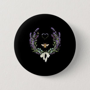 Cute Bee Bow Lavender Flower Heart Botanical Natur Button