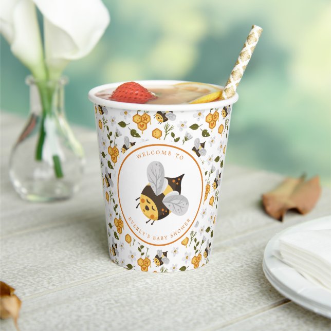 Cute Bee Bumblebee Baby Shower Paper Cups (Insitu)