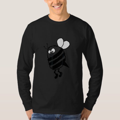 Cute Bee Bumblebee Black And White On Yellow Drawn T_Shirt