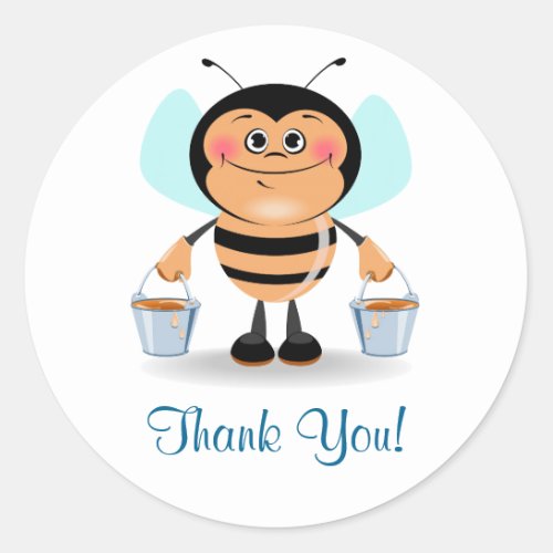 Cute Bee Carrying Buckets of Honey Thank you Classic Round Sticker