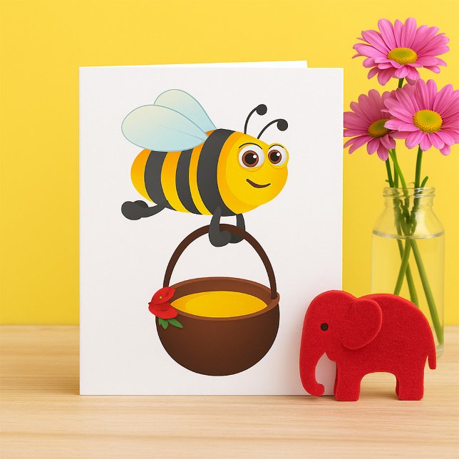 Cute Bee Carrying Honey Pot with Flower Card (Creator Uploaded)