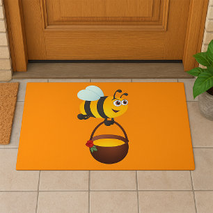 Cute Bee Carrying Honey Pot with Flower Doormat