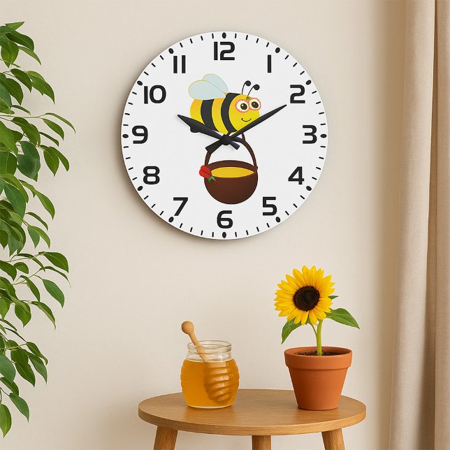 Cute Bee Carrying Honey Pot with Flower Large Clock (Creator Uploaded)
