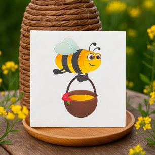 Cute Bee Carrying Honey Pot with Flower Napkins