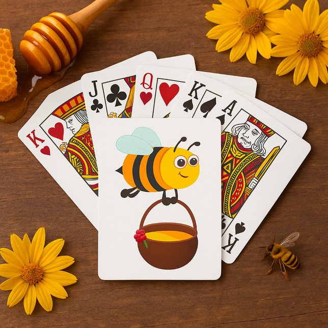 Cute Bee Carrying Honey Pot with Flower Poker Cards (Creator Uploaded)
