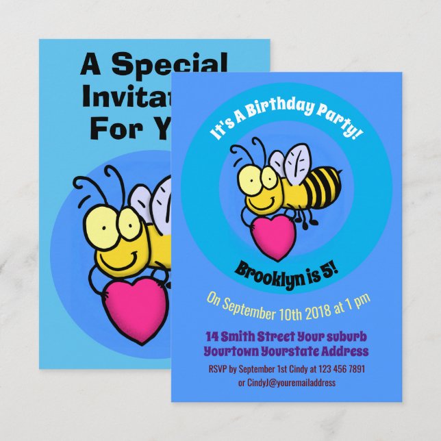 Cute bee cartoon  invitation (Front/Back)
