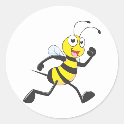 Cute Bee Cartoon Running Jogging Walking Shirt Classic Round Sticker