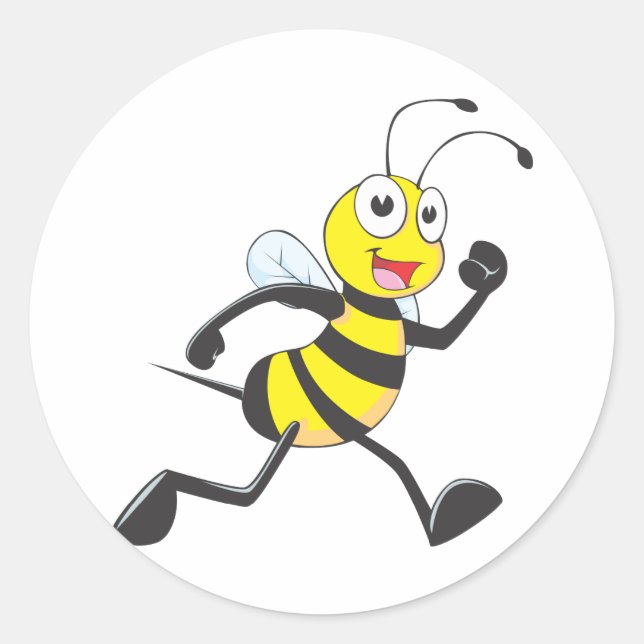 Cute Bee Cartoon Running Jogging Walking Shirt Classic Round Sticker (Front)