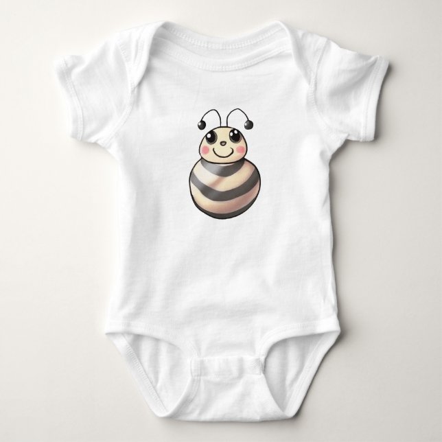 Cute Bee Cartoon, Smiling Bee Drawing, Bee Baby Bodysuit (Front)