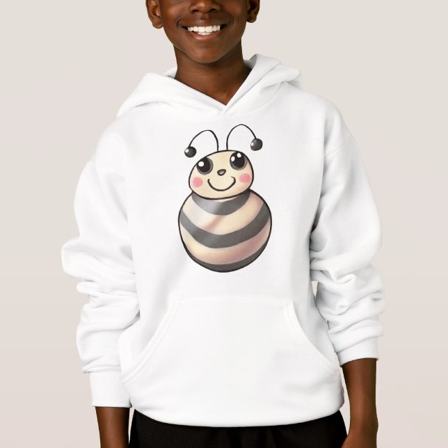 Cute Bee Cartoon, Smiling Bee Drawing, Bee Hoodie (Front)