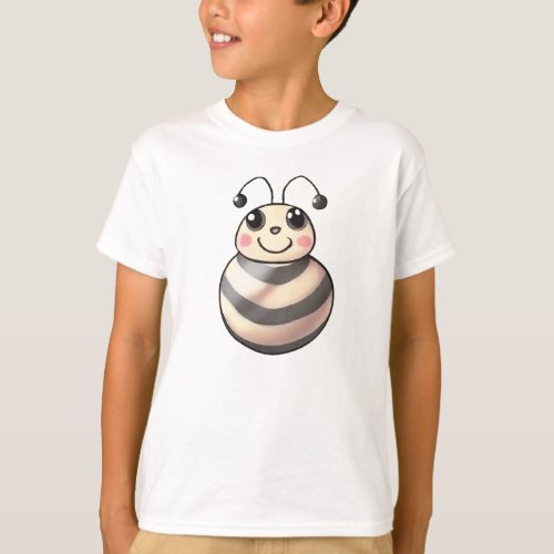 Cute Bee Cartoon Smiling Bee Drawing Bee T_Shirt