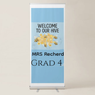 Cute Bee Classroom Welcome Poster - Soft Blue "Wel Retractable Banner