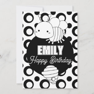 Cute Bee Coloring Birthday Party Holiday Card