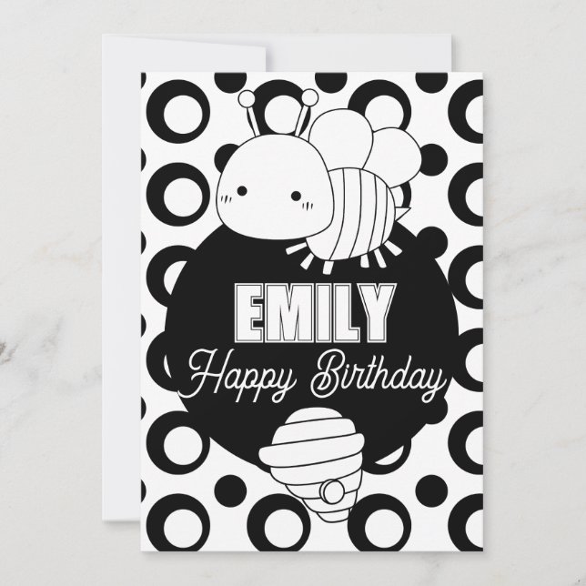 Cute Bee Coloring Birthday Party Holiday Card (Front)