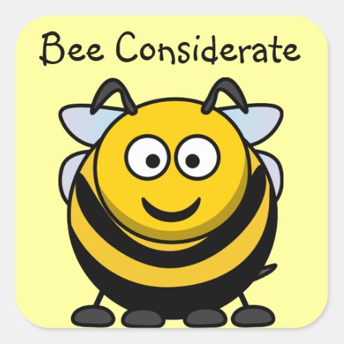 Cute Bee Considerate Yellow Book Name Plate Square Sticker