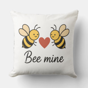 Cute Bee Couple “Bee Mine” Love Throw Pillow