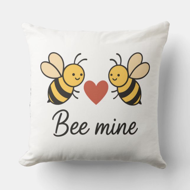 Cute Bee Couple “Bee Mine” Love Throw Pillow (Front)