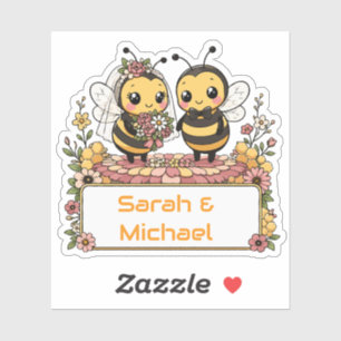 Cute Bee Couple Personalized Wedding Gift Sticker