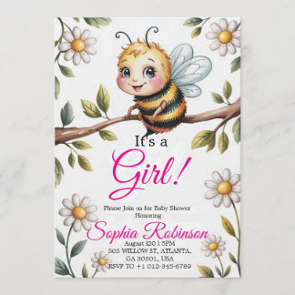 Cute Bee & Daisy Baby Shower Invitation