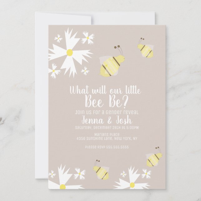 Cute Bee Daisy Floral Gender Reveal  Card (Front)