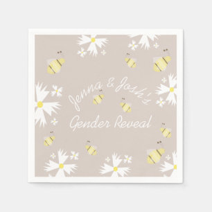 Cute Bee Daisy Floral Gender Reveal Earthy Tones Napkins